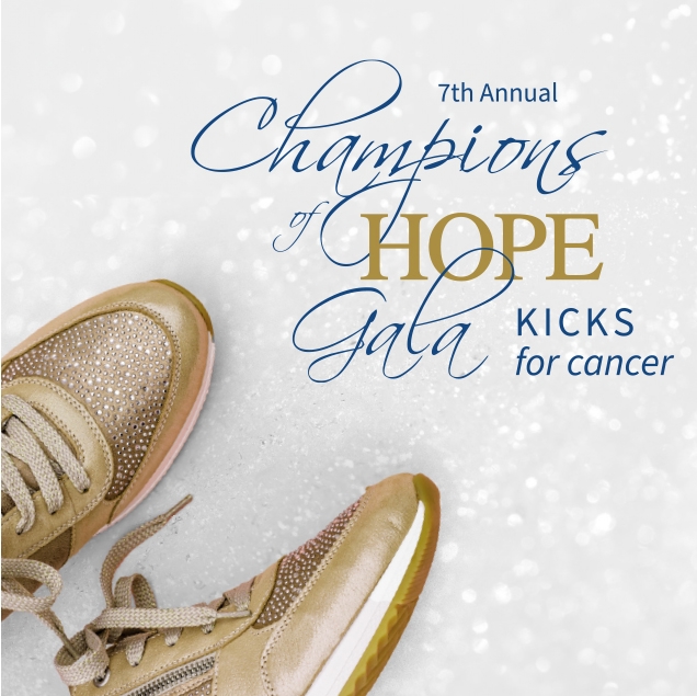 7th Annual Champions of Hope Gala Kicks for Cancer banner.