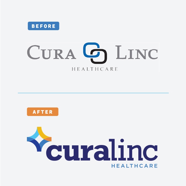 Curalinc logo before and after comparison.